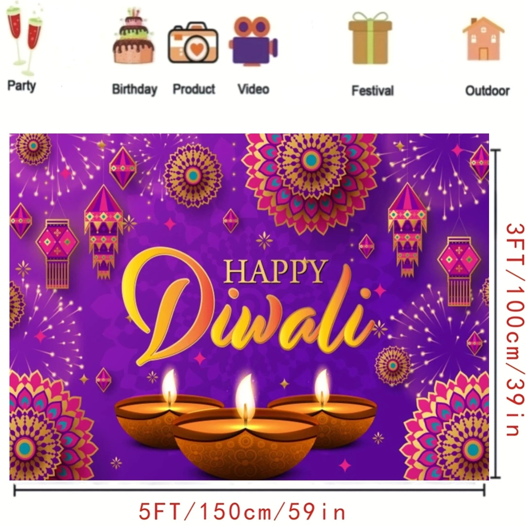 Happy Diwali Celebration Banner - Indian festive light and candle photography background, party decoration