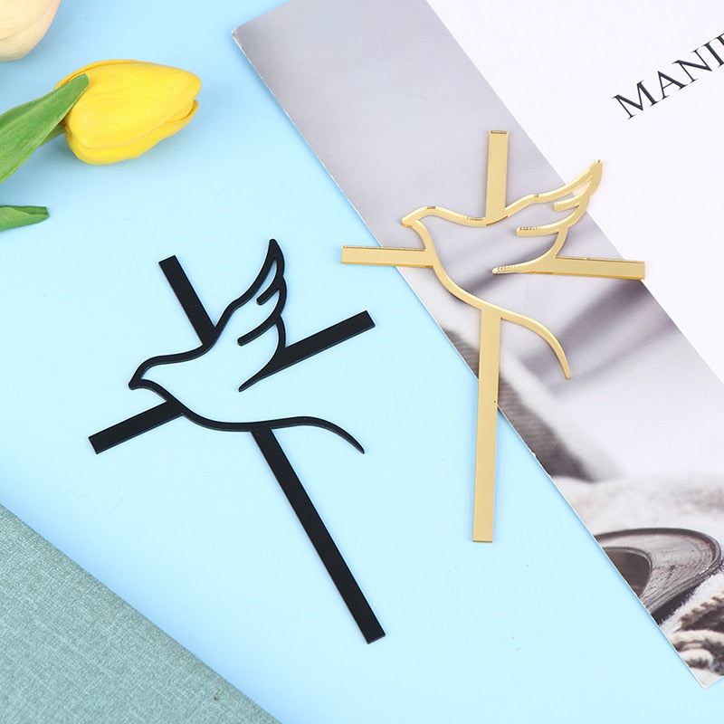 Dove & Cross First Holy Communion Religious Cake Topper Wood Christening Cake Insert Decor God Bless Baby Birthday Party Supplie