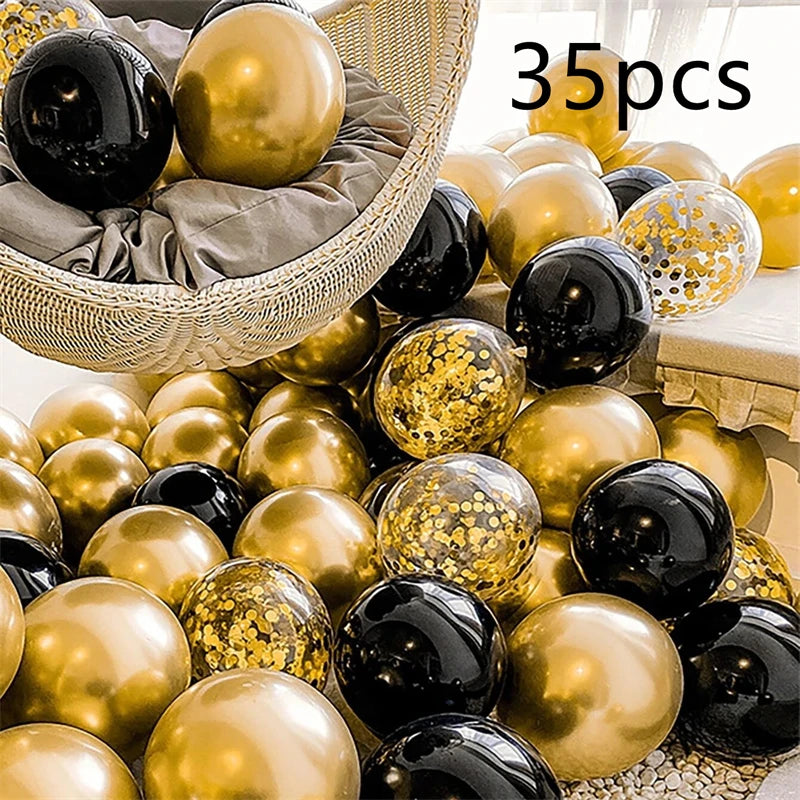 16pcs Black Metallic Sequin Balloons – Party Decorations for Birthday, Wedding & Graduation