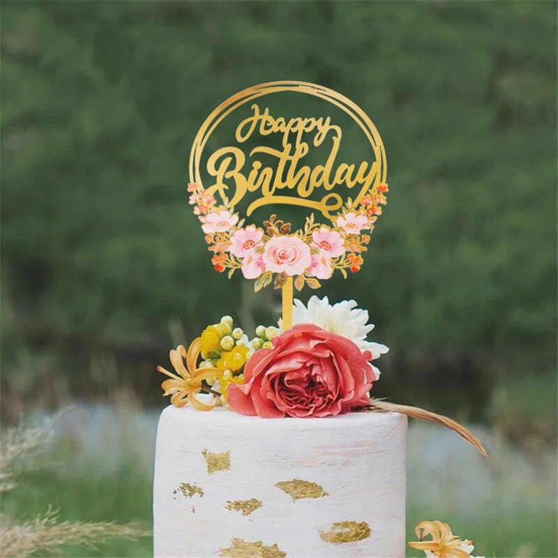 Happy Birthday Cake Topper Gold Acrylic Cake Topper decoration Wedding Party Baking DIY Dessert Cake Decor
