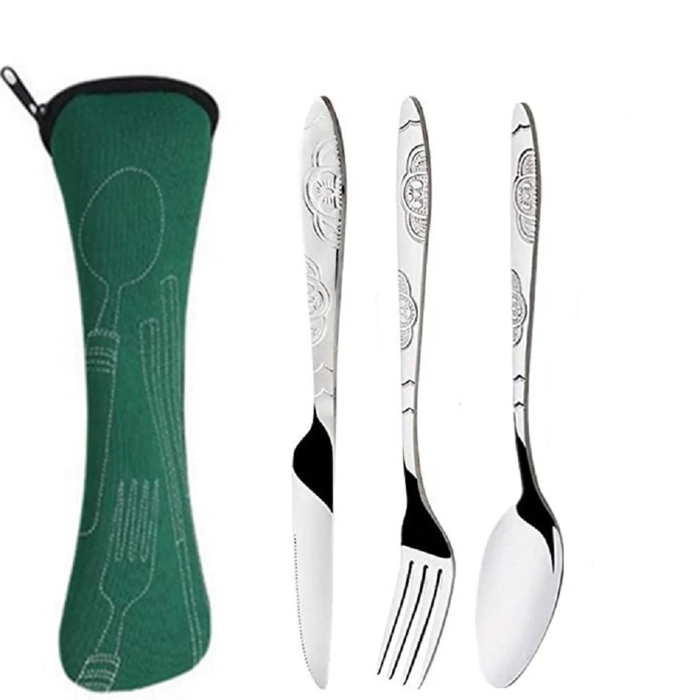 Picnic Set Tableware Washable with Zipper Travel Cutlery Kit Case Portable Pouch for Dinner Household Tool Travel Camping Spoon