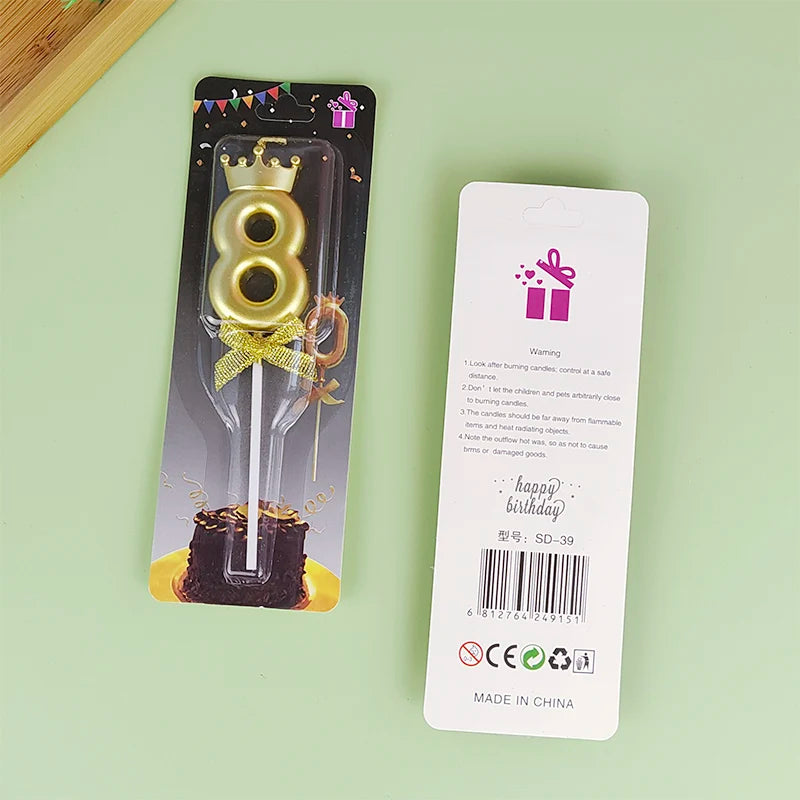 Golden Crown Bowknot Digital Candle Birthday Cake Decoration Valentine&