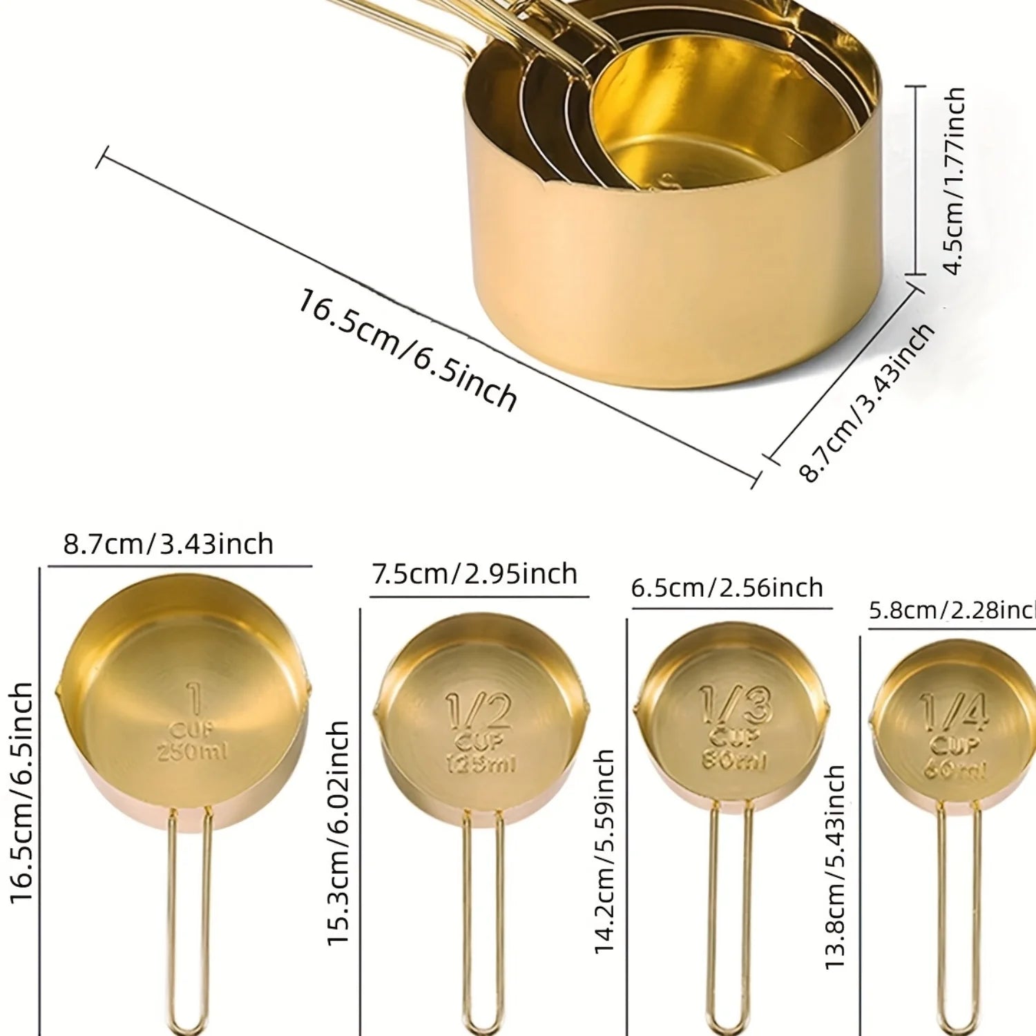 Golden Measuring Cups and Spoons Set - Stylish, Durable, Perfect for Cooking, Baking, Ingredients