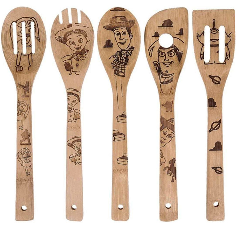 5PCS Disney Mickey Minnie Kitchen Product Anime Figure Spoon Shovel Toy Story Cartoon bamboo Shovel Kitchen baking tool set Gift