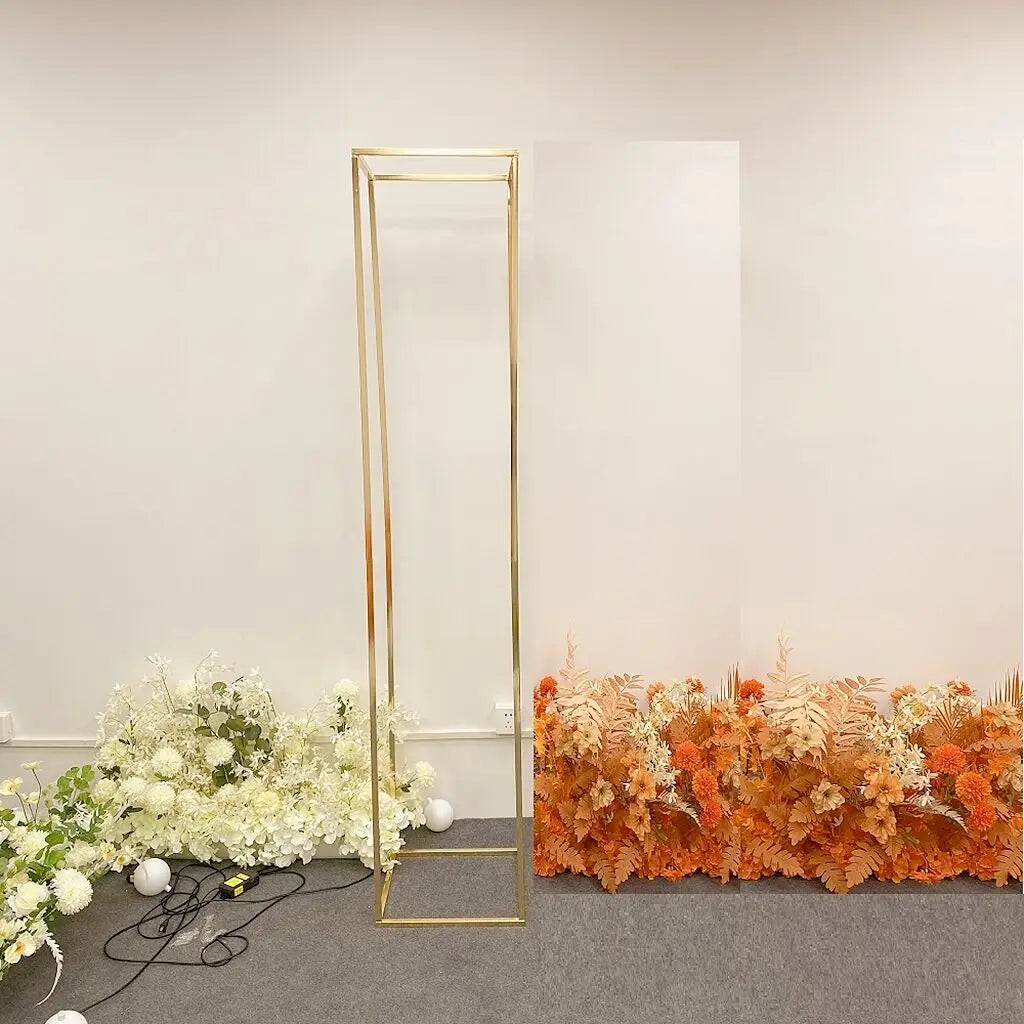 2M Iron Square Screen Gilded Flower Stand Wedding Arch Props Backdrop Geometric Shelf Cake Pillar Birthday Party Supplies Frame