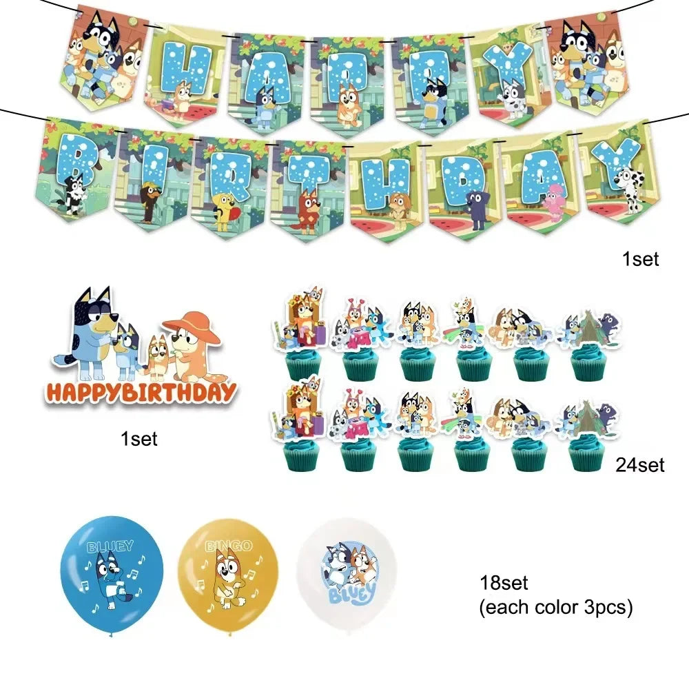 Hot Cartoon bluye family Theme bluye Balloons Party Supplies Birthday Banner Latex Balloon Decoration Cake Supplies DIY gift
