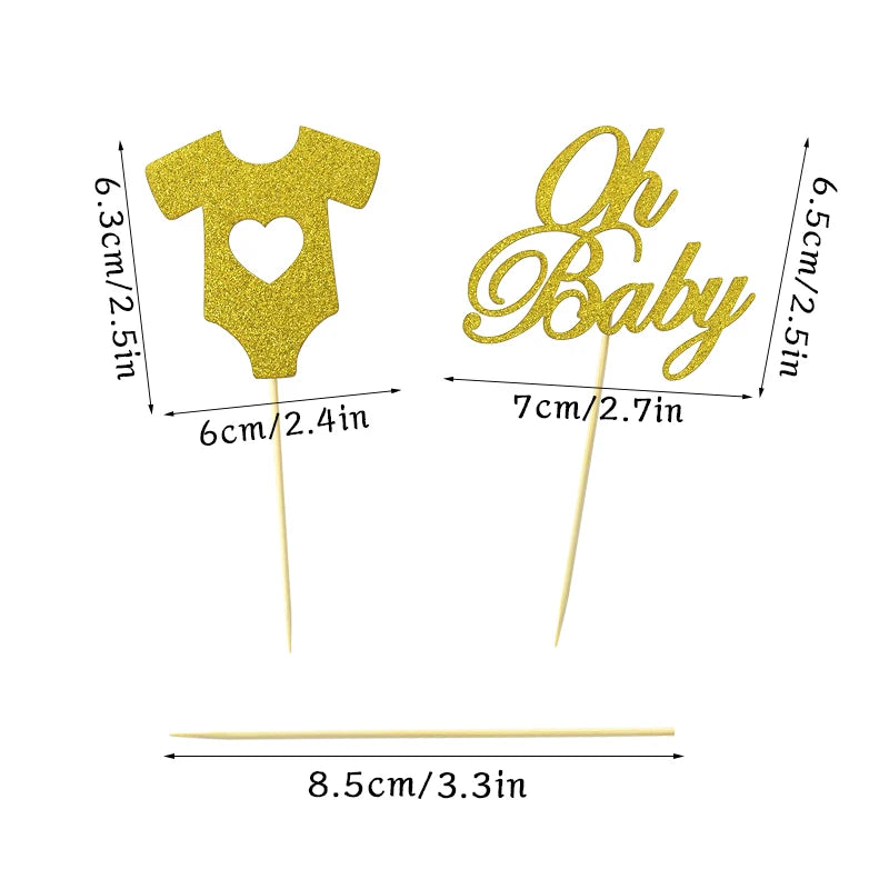 18pcs Glitter Paper Cupcake Toppers Oh Baby Cake Topper 1st Birthday Cake Decor oh Baby Girl Boy Baby Shower Party Cake Supplies