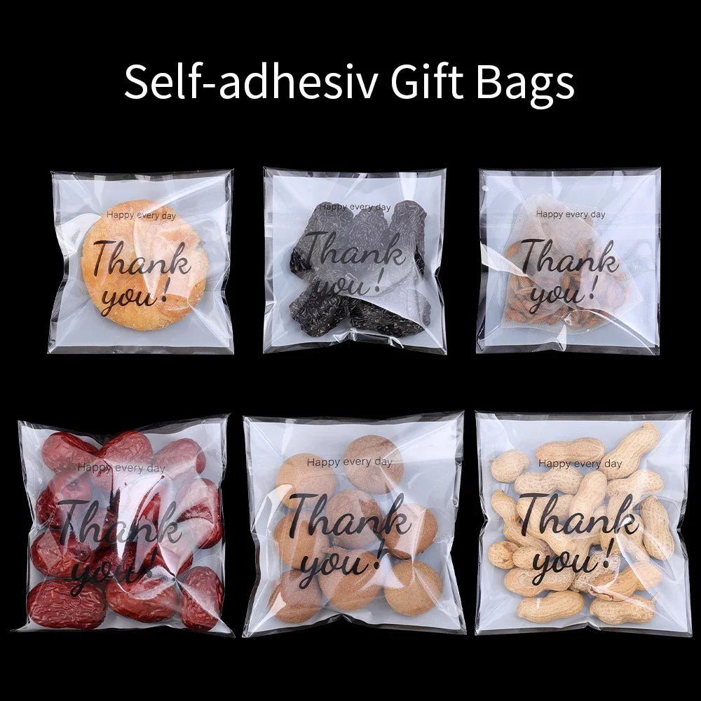 300/100Pcs Thank You Candy Bag Plastic Self-Adhesive Biscuit Snacks Chocolates Lollipop Baking Wedding Birthday Party Gift Bags