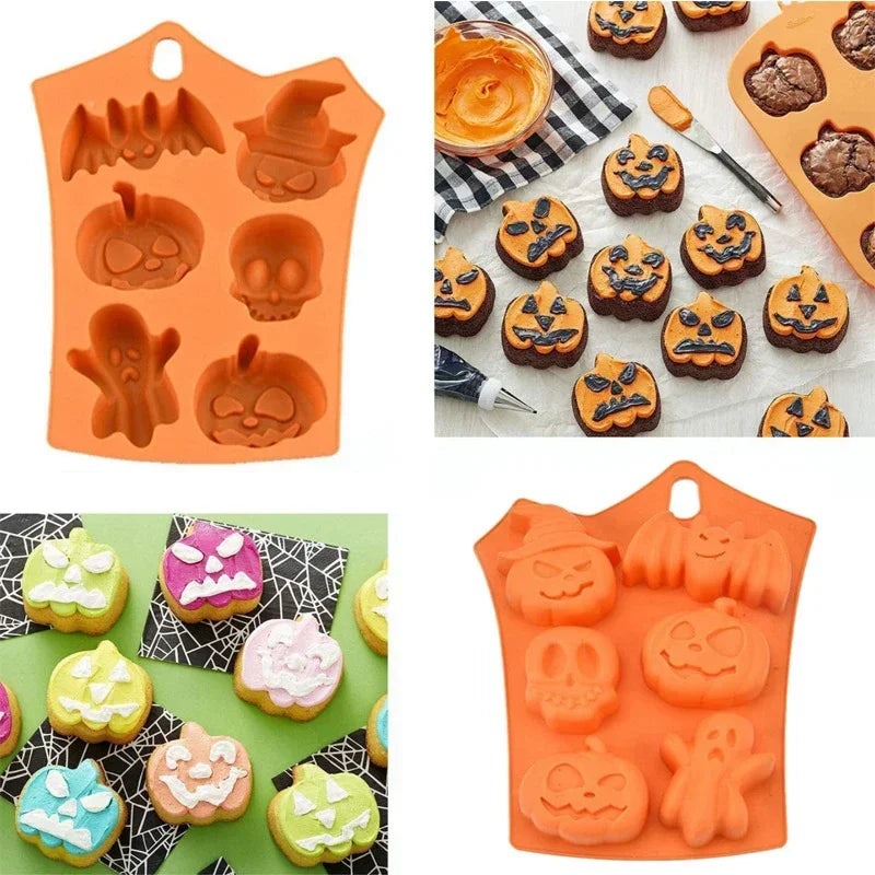 Halloween Chocolate Candy Mold 3D Pumpkin Bat Skull Jelly Biscuit Cake Mould Baking Tool Cookie Cutter Reusable DIY Model Party