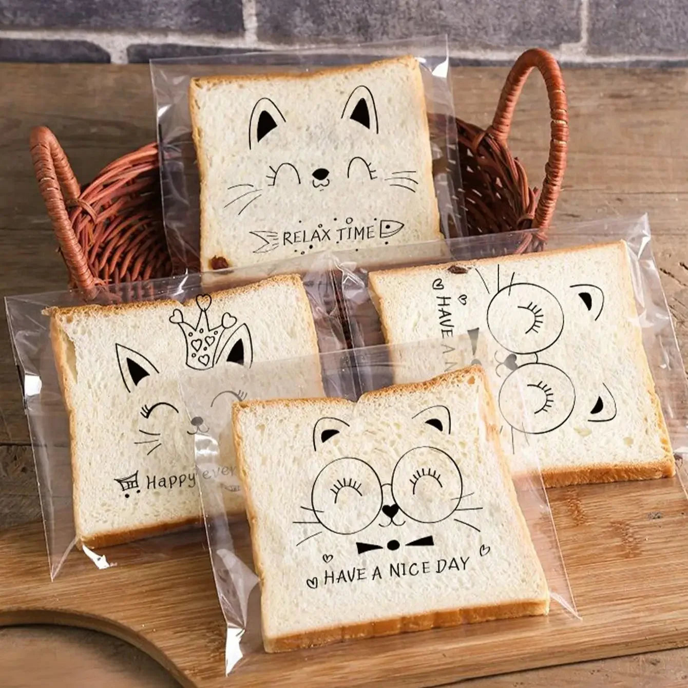 100pcs Transparent Animal Treat Bags – Self-Adhesive Gift Packaging for Cookies, Candy & Bakery Goods