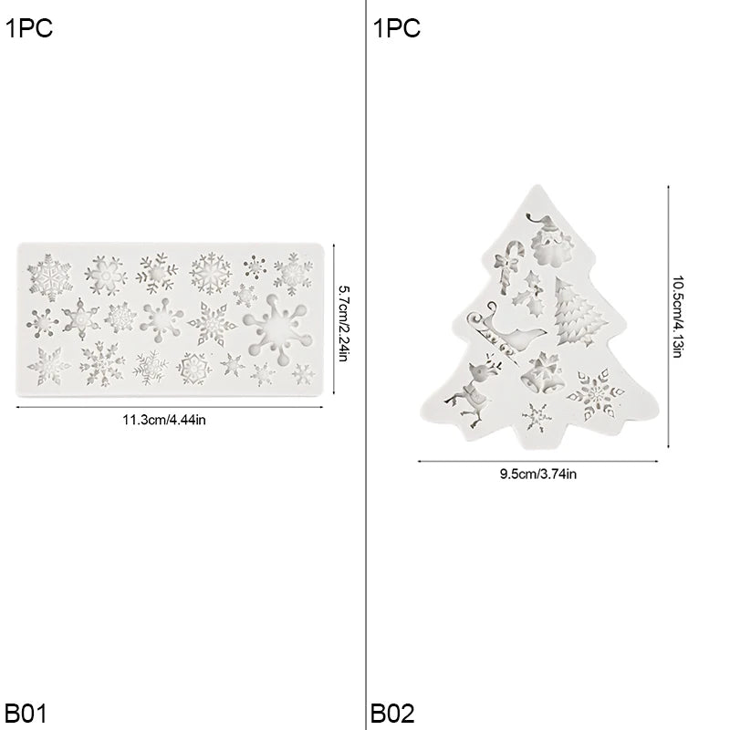 Chrsitmas Decor Silicone Mold Snowflake Xmas Tree Shape Baking Tool Cake Mold Candy Chocolate Biscuits Mould Decoration Supplies