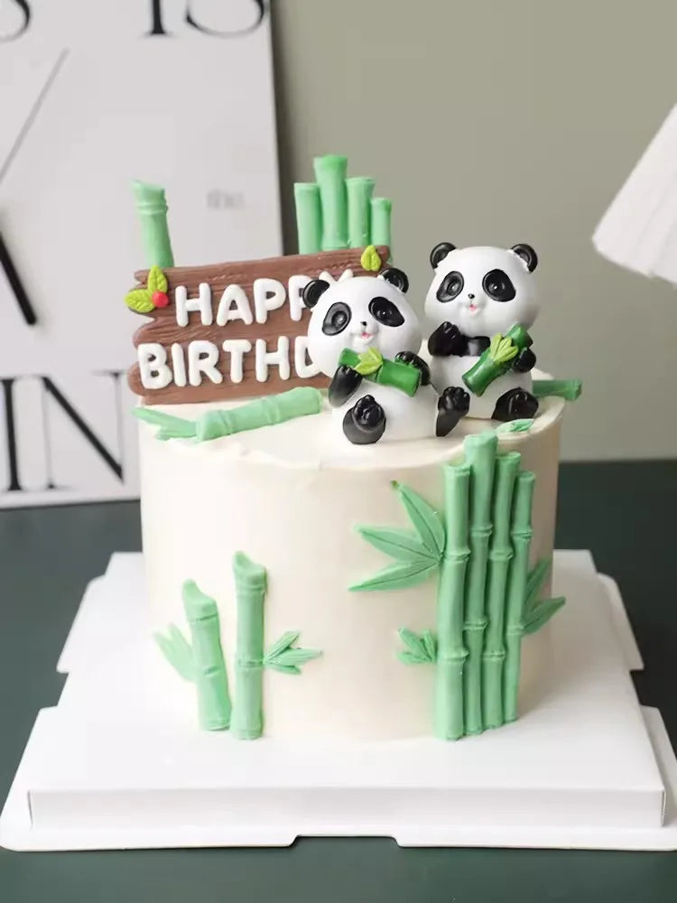 Ins Panda Cake Toppers bamboo Turtle leaf Decoration Happy Birthday for Children&