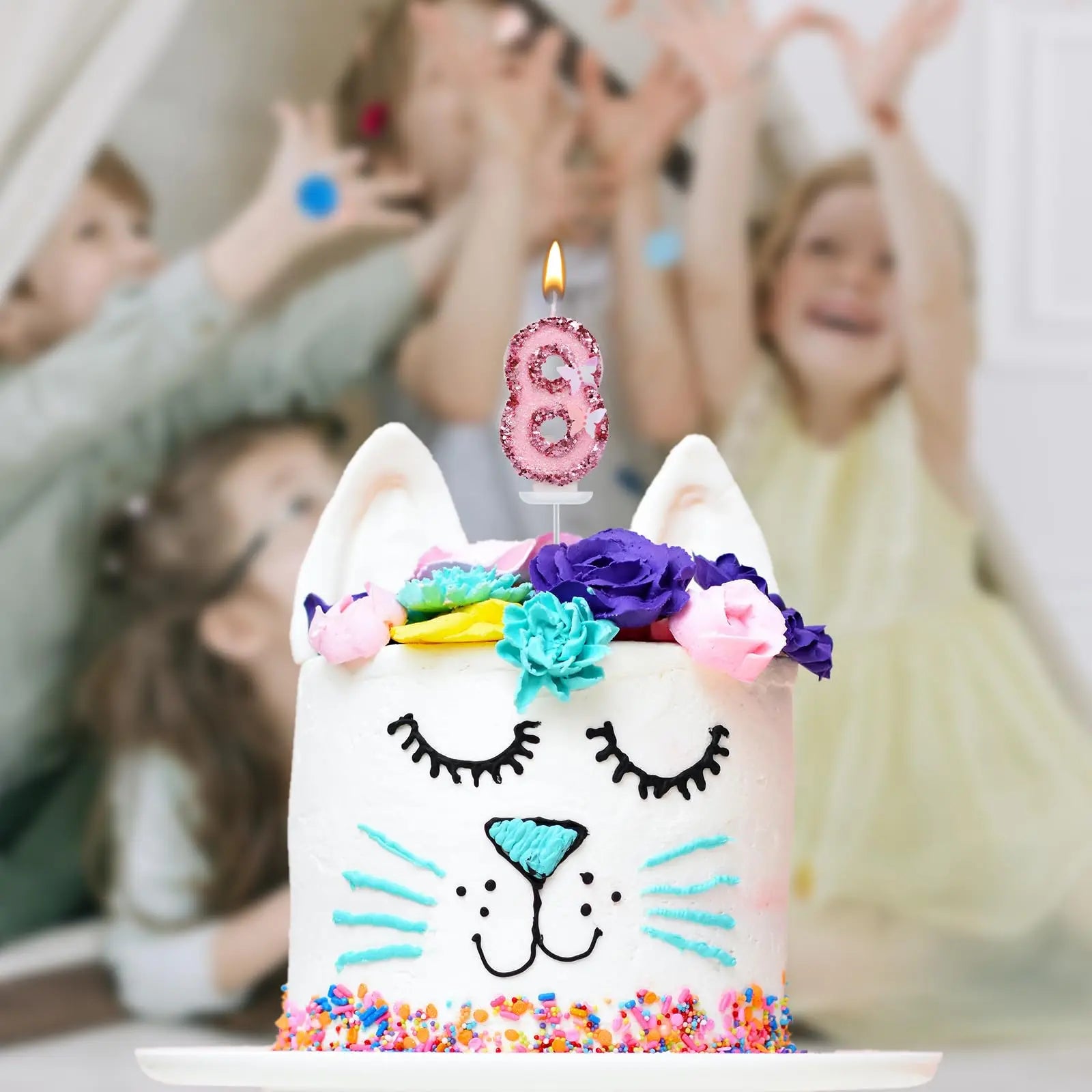 2.9inch Glitter Pink Butterfly Decorated Birthday Number Candle, Cake Decoration Sequin Butterfly Happy Birthday Gift Candles