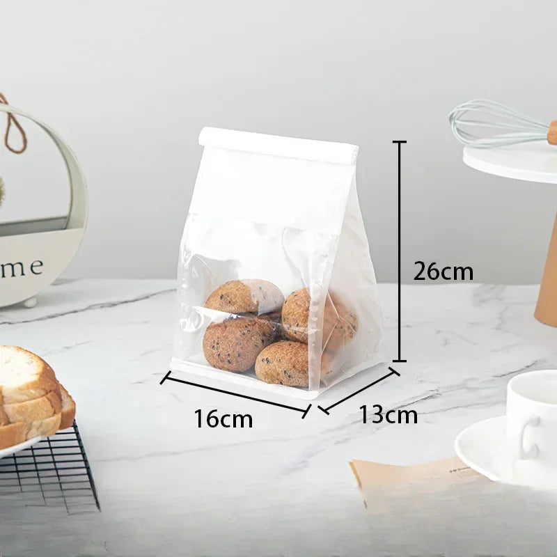 10-50pcs 4 Size Toast Bag Packaging Bag, Self Sealing Bread Bag Wire Rolled Edge Baking Transparent Biscuit Cake Bag Sealed Tea