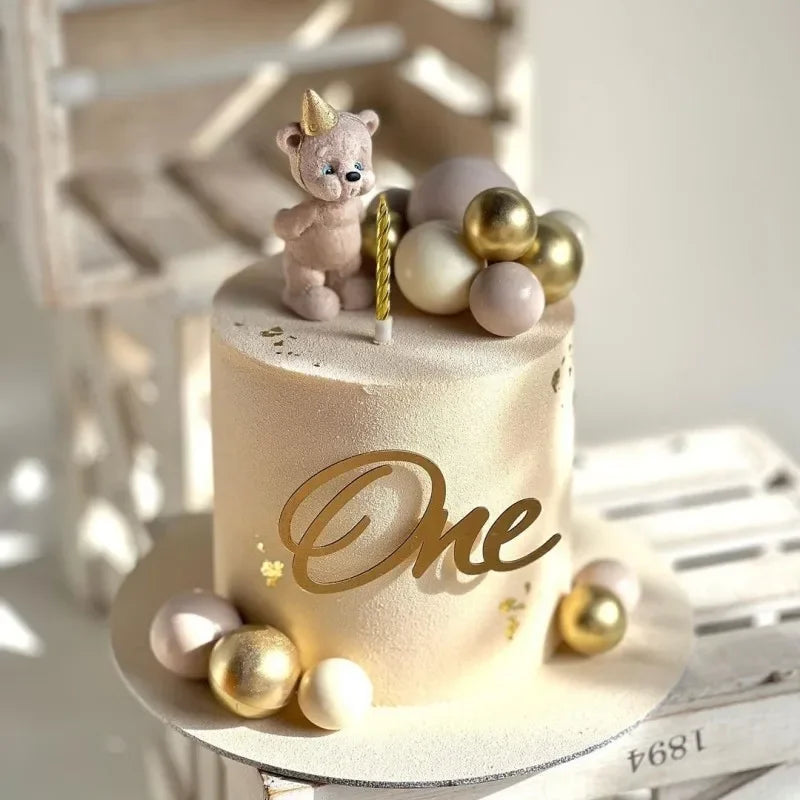 Baby Shower One Cake Toppers Gold Baby Birthday Cake Topper for Kids Birthday Party Cake Decorations