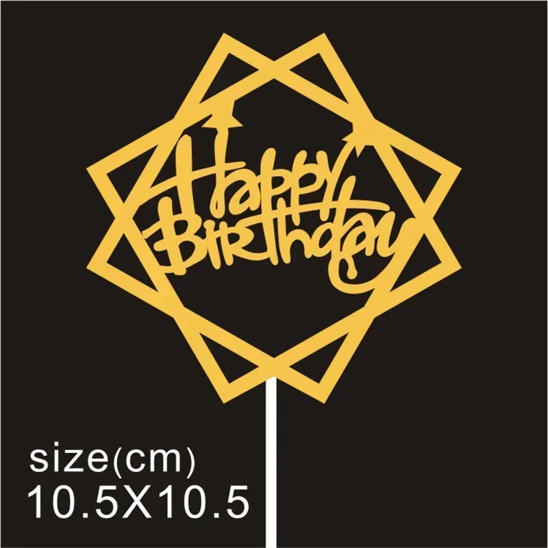 10 Pcs / Bag Gold Silver English Happy Birthday Cake Toppers Birthday Party Decorations Baking DIY Accessories