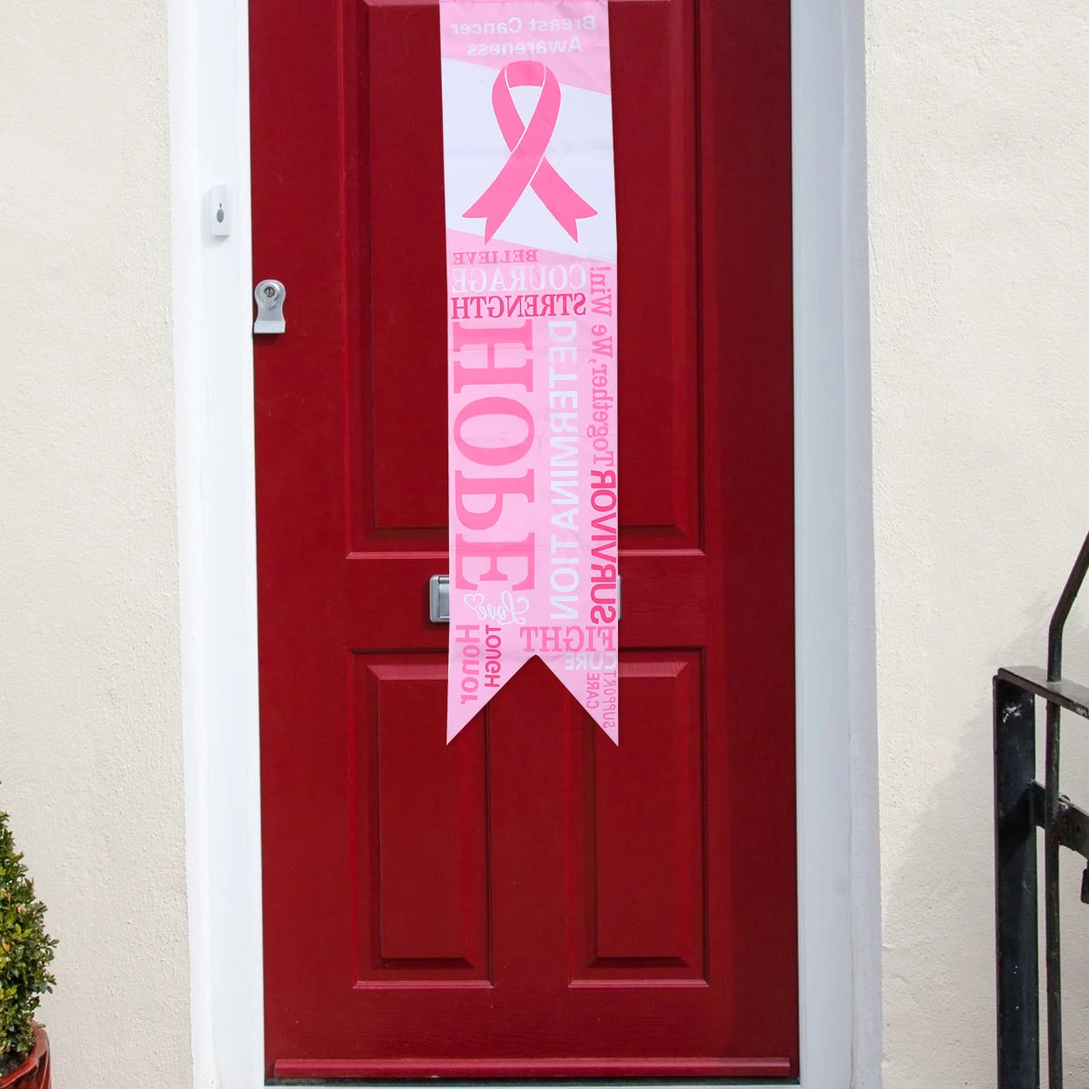 2pcs Pink Ribbon Banners Breast Cancer Awareness Health Hanging Flags Wall Decor For Doors Windows Party Decorations