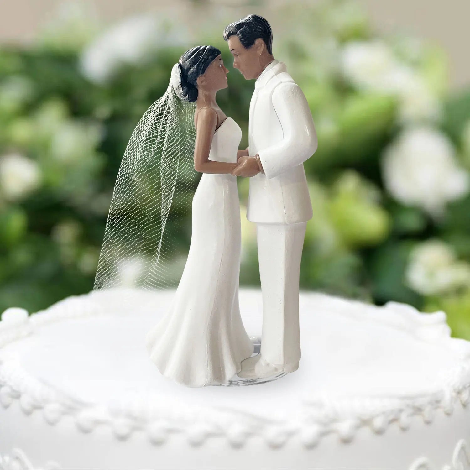 Elegant Bride & Groom Wedding Cake Topper with Veil 4.3" - Anniversary, Bridal Shower, Engagement Party Decoration