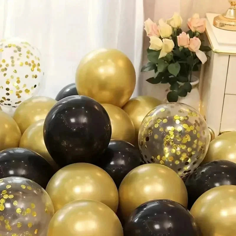 16pcs Black Metallic Sequin Balloons – Party Decorations for Birthday, Wedding & Graduation