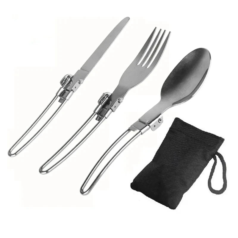 Camping Foldable Fork Knife Spoon Set Outdoor Camp Picnic Slice Tableware Tourist Cooking Equipment Supplies