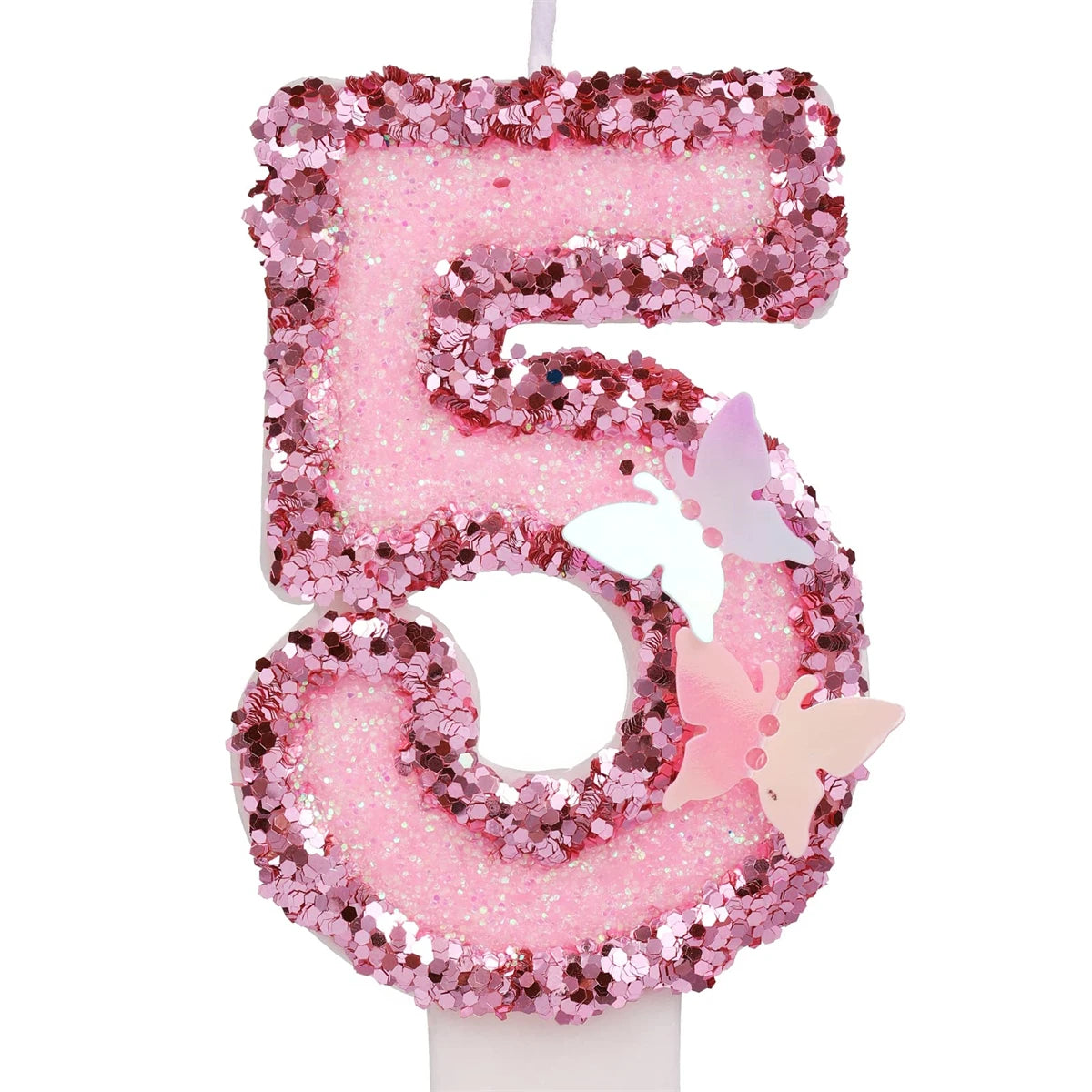 2.9inch Glitter Pink Butterfly Decorated Birthday Number Candle, Cake Decoration Sequin Butterfly Happy Birthday Gift Candles