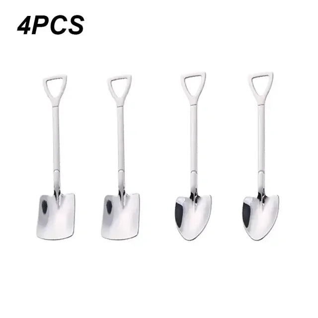 4Pcs/set Shovel Spoons Stainless Steel TeaSpoons Creative Coffee Spoon For Ice Cream Dessert Tableware Scoop Cutlery Set