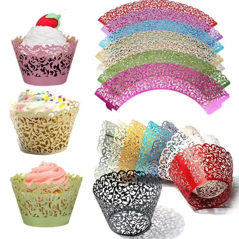 500pcs Hollow Little Vine Lace Laser Cut Cupcake Wrapper Liner Baking Cup Paper Cake Cup DIY Baking Wedding Party Supplies