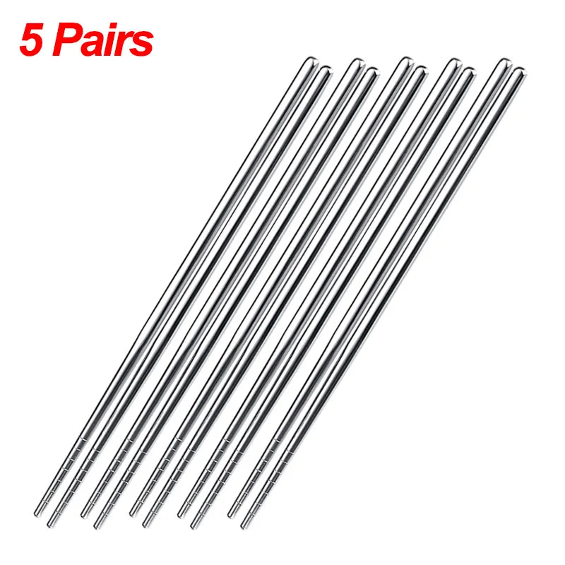 1/2/5 Pairs Chinese Chopsticks Stainless Steel Non-slip Sushi Chopstick Korean Japanese Food Metal Sticks Kitchen Tableware Set