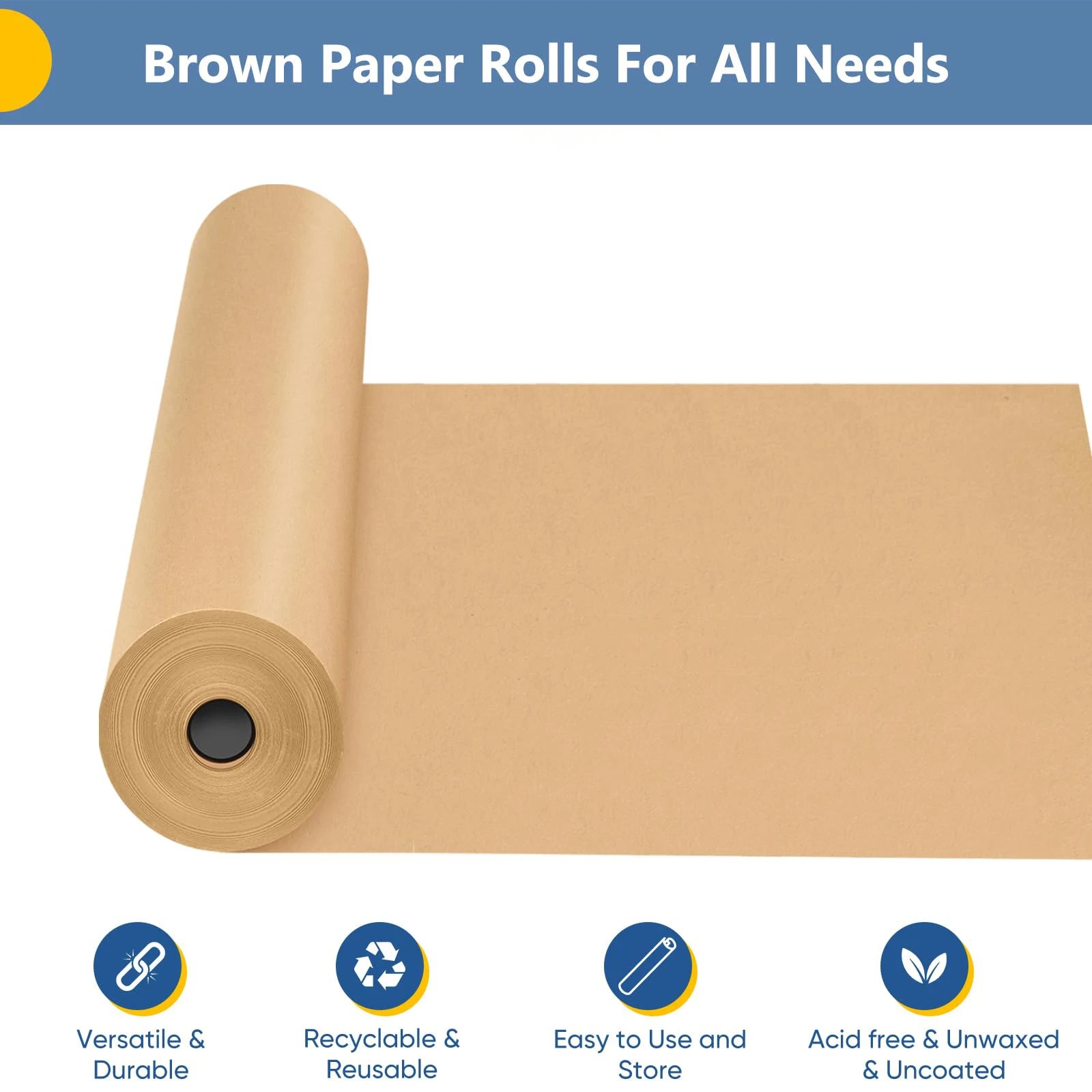 Kraft Paper Roll – Brown Wrapping Paper for Gifts, Crafts, Shipping & Floor Covering (100% Recycled)