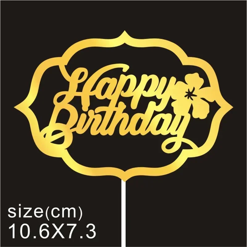 10 Pcs / Bag Gold Silver English Happy Birthday Cake Toppers Birthday Party Decorations Baking DIY Accessories