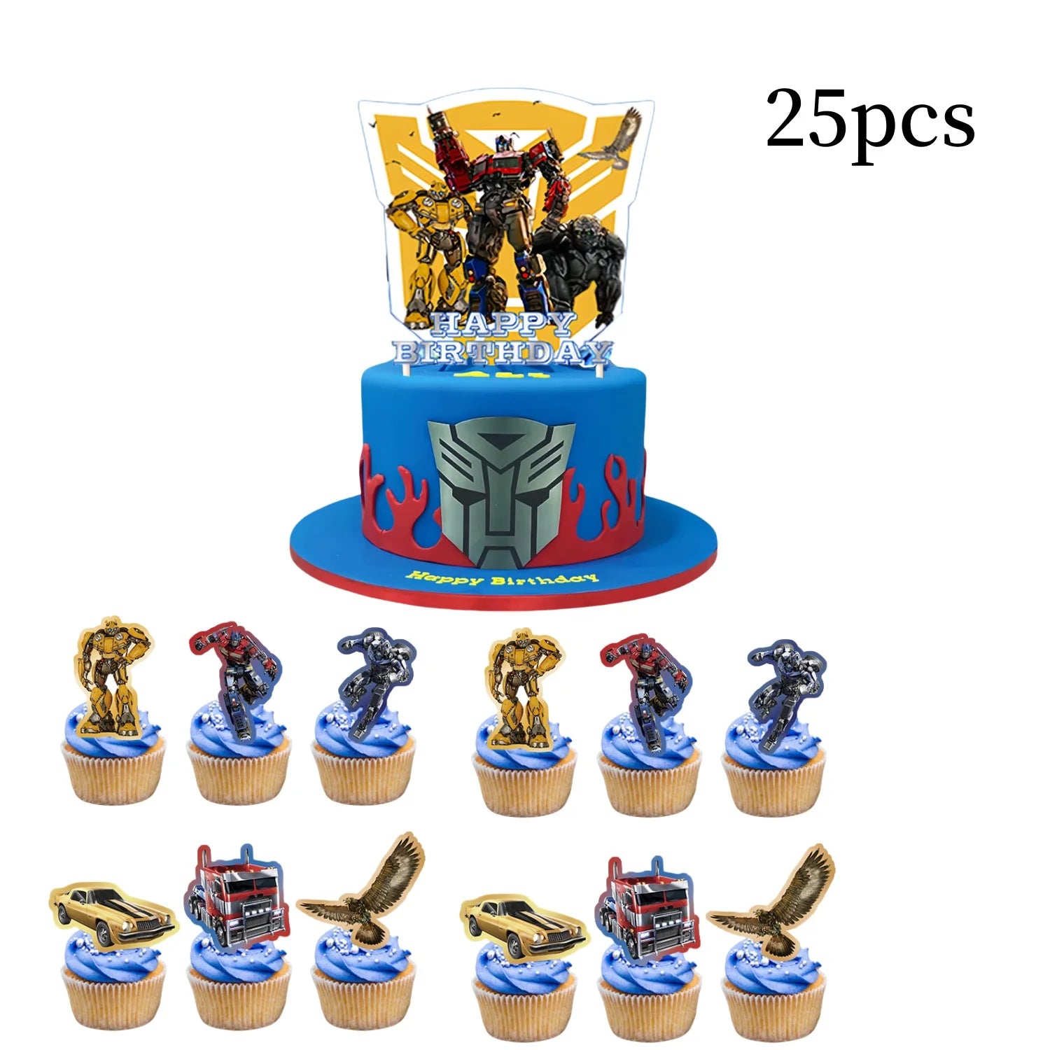 Transformation Cake Topper Birthday Decor Bumblebee Cake Decor Flag Baby Shower Optimus Baking DIY Supplies Kid Boys Favors Gift