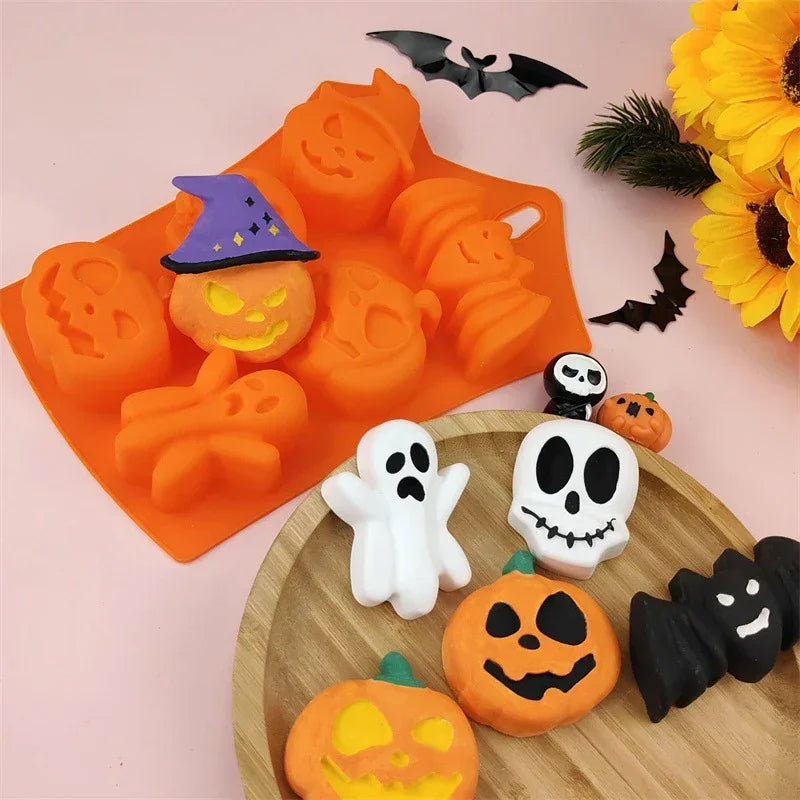 Halloween Chocolate Candy Mold 3D Pumpkin Bat Skull Jelly Biscuit Cake Mould Baking Tool Cookie Cutter Reusable DIY Model Party