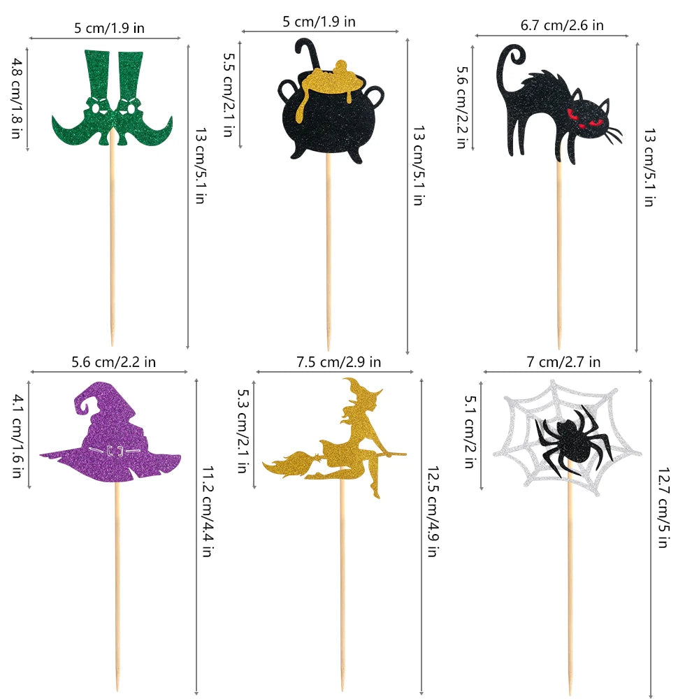 Halloween Cupcake Toppers Glitter Ghost Pumpkin Cat Boo Witch cake Picks for Happy Halloween Theme birthday party Baking Decor