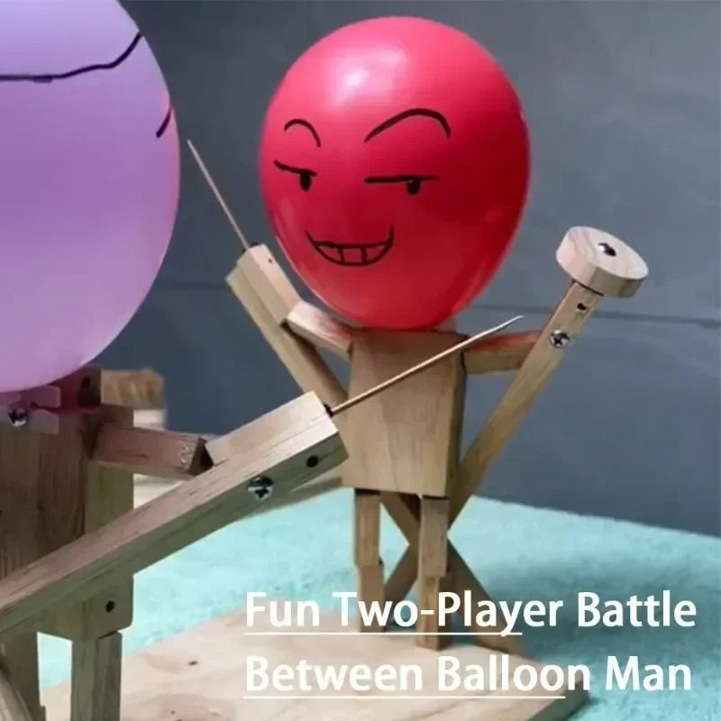 Balloon Battle Game for 2 Players Balloon Battle Handmade Wooden Fencing Puppet Head Inflatable Wooden Fighter Fast Paced