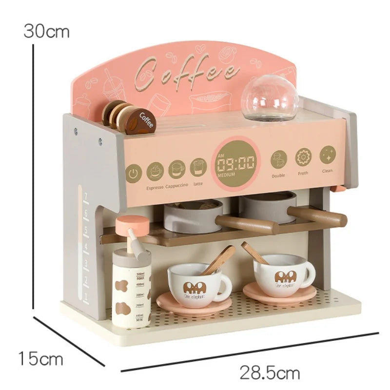 Children Coffee Machine Toy Set Wooden Kitchen Supplies Coffee Machine Model Children Play Simulation Coffee Cake Pretend Toys