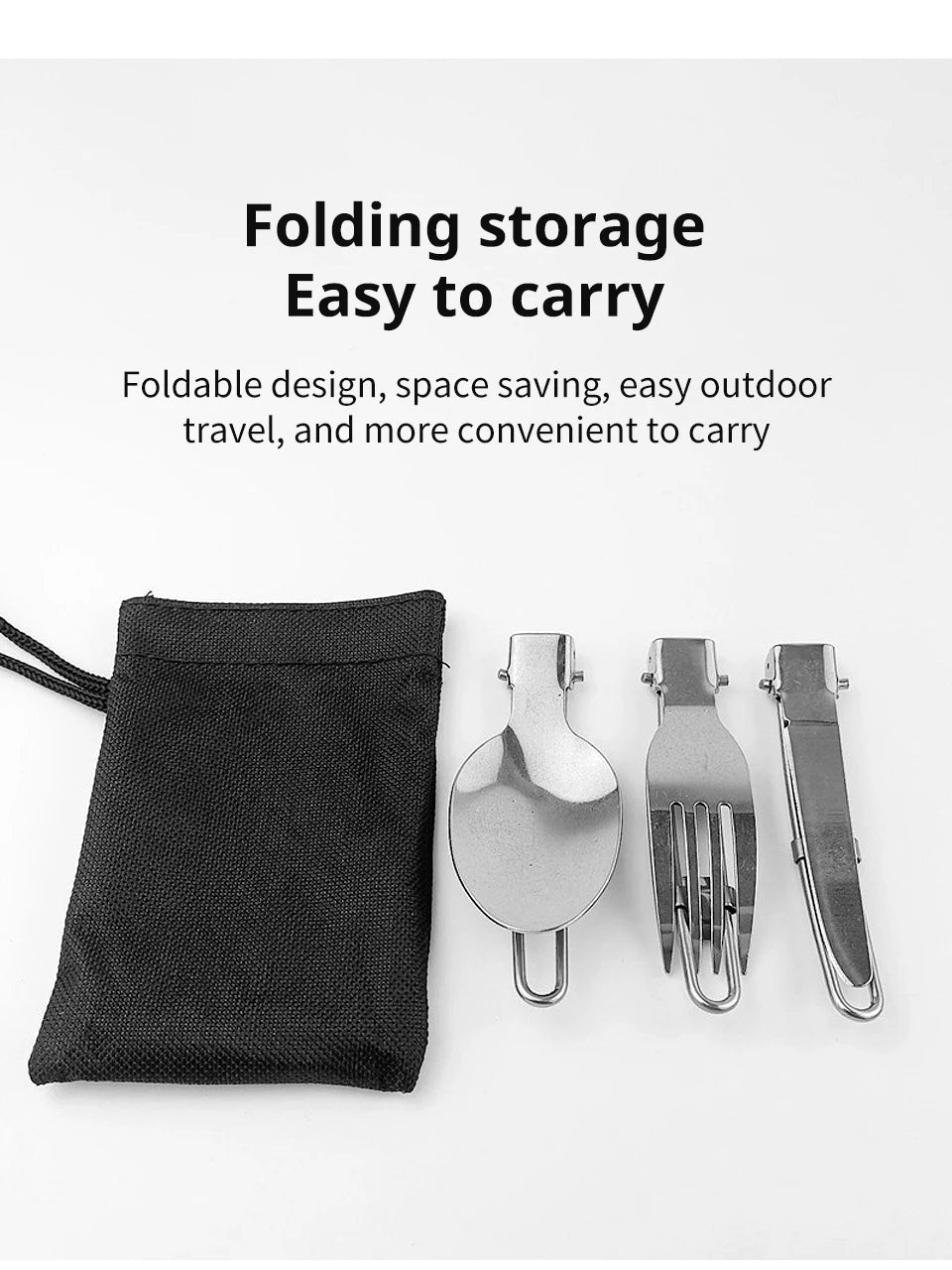 Camping Fork Spoon Outdoor Tableware Foldable Ultralight Stainless Steel Set Of Dishes For Camping Outdoor Cooking