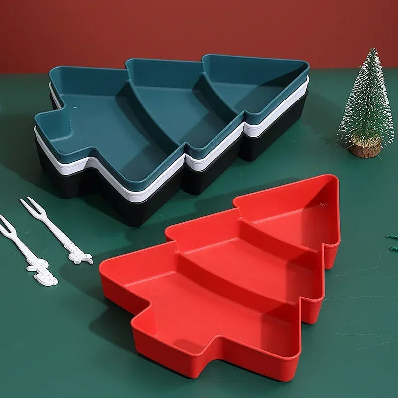 Creative Christmas Tree Shaped Tray Candy Snack Nuts and Dried Fruits Plastic Tray Bar Table Accessorie Dessert Plates Tableware