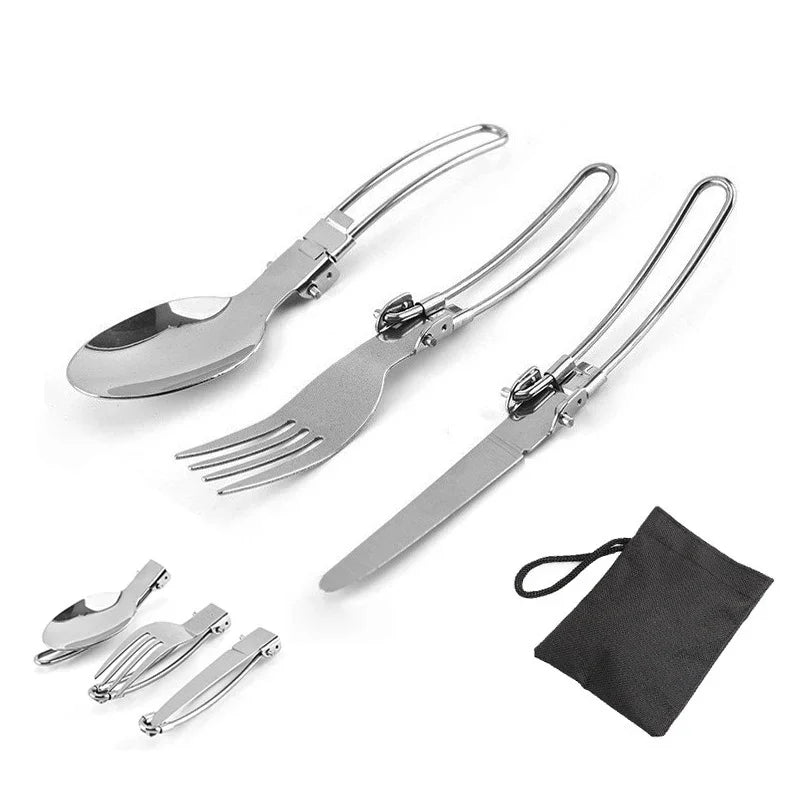 Camping Foldable Fork Knife Spoon Set Outdoor Camp Picnic Slice Tableware Tourist Cooking Equipment Supplies