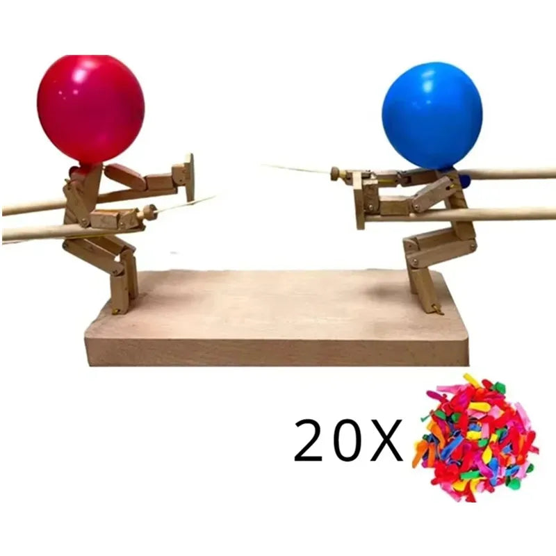 Balloon Battle Game for 2 Players Balloon Battle Handmade Wooden Fencing Puppet Head Inflatable Wooden Fighter Fast Paced
