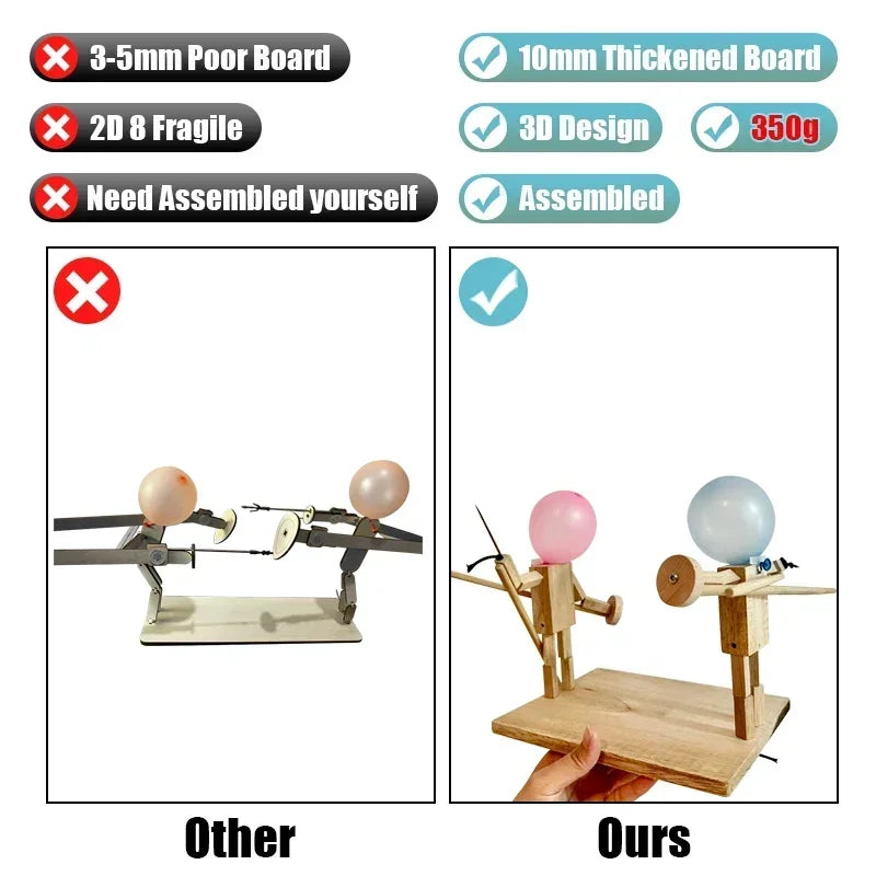 Balloon Battle Game for 2 Players Balloon Battle Handmade Wooden Fencing Puppet Head Inflatable Wooden Fighter Fast Paced