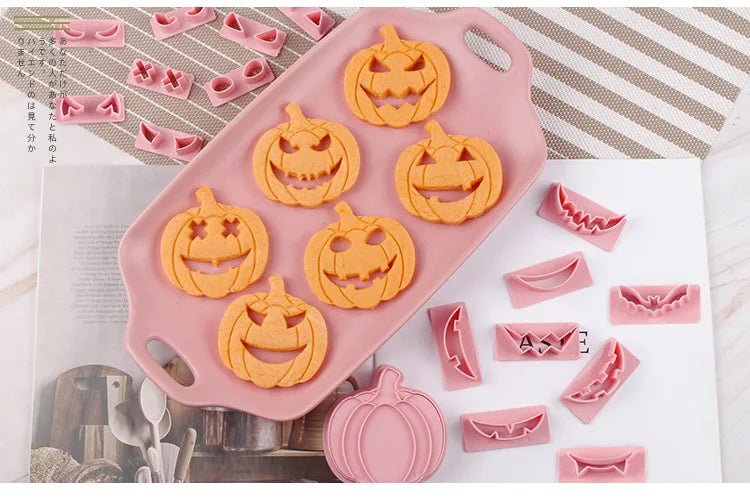 Halloween Cookie Mold Cartoon Pumpkin Head Baking Fondant Household 3D Stamp Hollow DIY Face Food Making Children Birthday Gifts