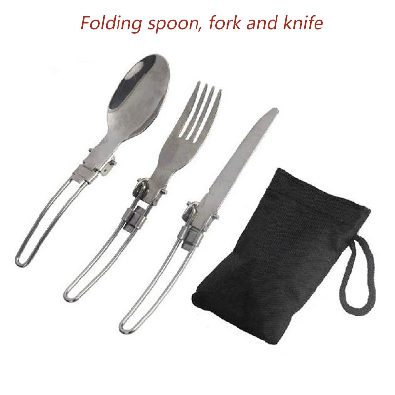 Camping Foldable Fork Knife Spoon Set Outdoor Camp Picnic Slice Tableware Tourist Cooking Equipment Supplies