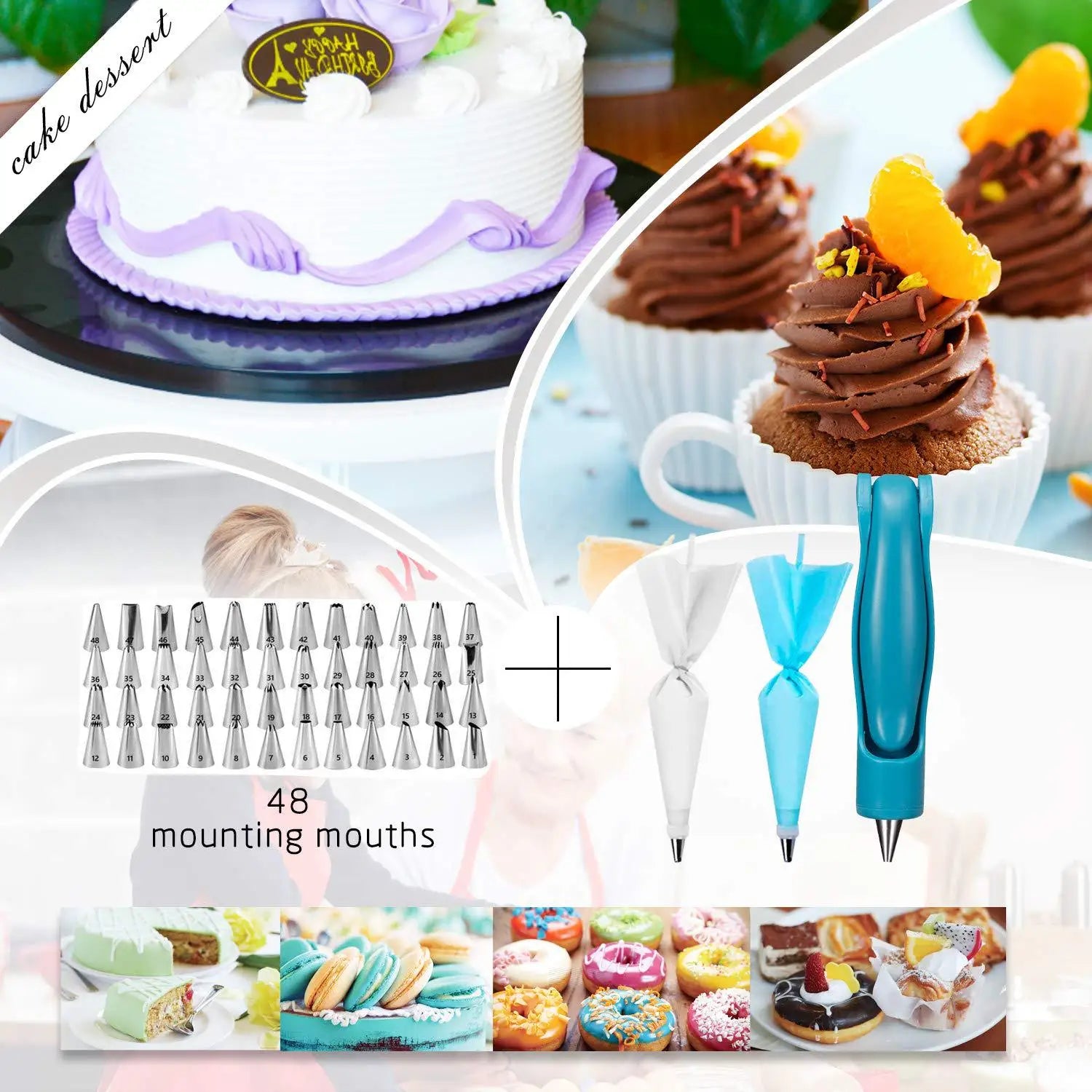 Baking supplies cake decorating tools kit 124 pieces turntable pastry nozzles cream diy nozzles
