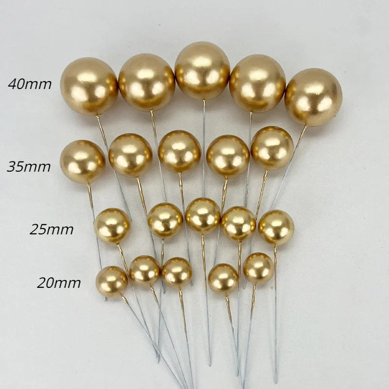 20pcs Gold & Silver Cake Toppers – Happy Birthday Ball Picks for Cupcakes, Wedding & Christmas Decorations