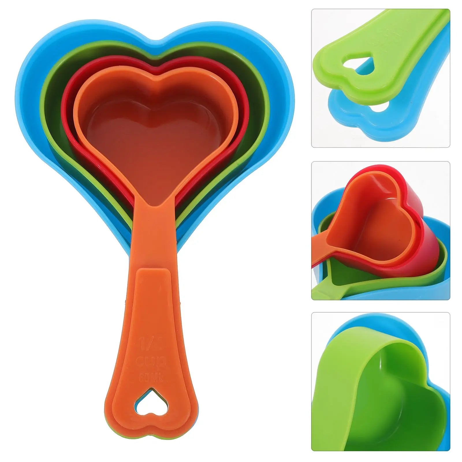 4 Pcs Heart Shaped Measuring Spoon Set for Liquid Ingredients Dry Baking Cooking Coffee Plastic Stackable Kitchenware