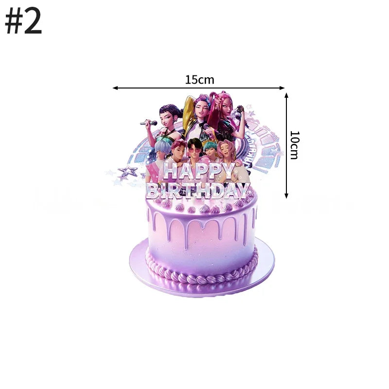 Demon Hunters Paper Cupcakes Topper Decor Birthday Cake Topper Set K-pop Anime Movie Demon Hunters Girls Party Cake Decoration