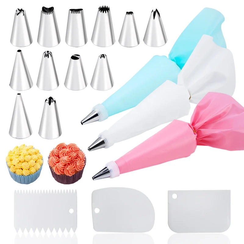 14/26/29pcs Cream Nozzles & Pastry Tools Set – Cake Decorating Tips with Bags for Baking & Confectionery