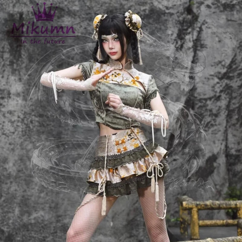 Mikumn Blood Supply Original Gothic Lolita Lace Cake Skirt Women Chinese Style Buckle High Waist Cosplay Party Mini Skirts