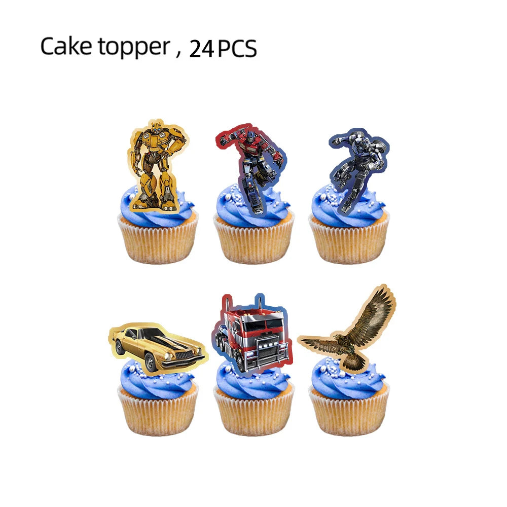 Transformation Cake Topper Birthday Decor Bumblebee Cake Decor Flag Baby Shower Optimus Baking DIY Supplies Kid Boys Favors Gift