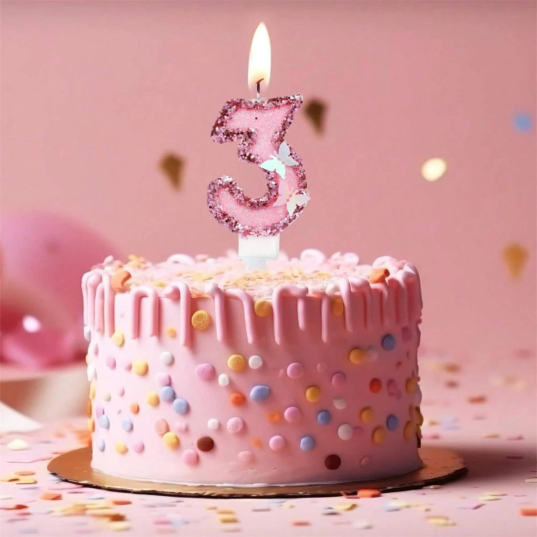 2.9inch Glitter Pink Butterfly Decorated Birthday Number Candle, Cake Decoration Sequin Butterfly Happy Birthday Gift Candles